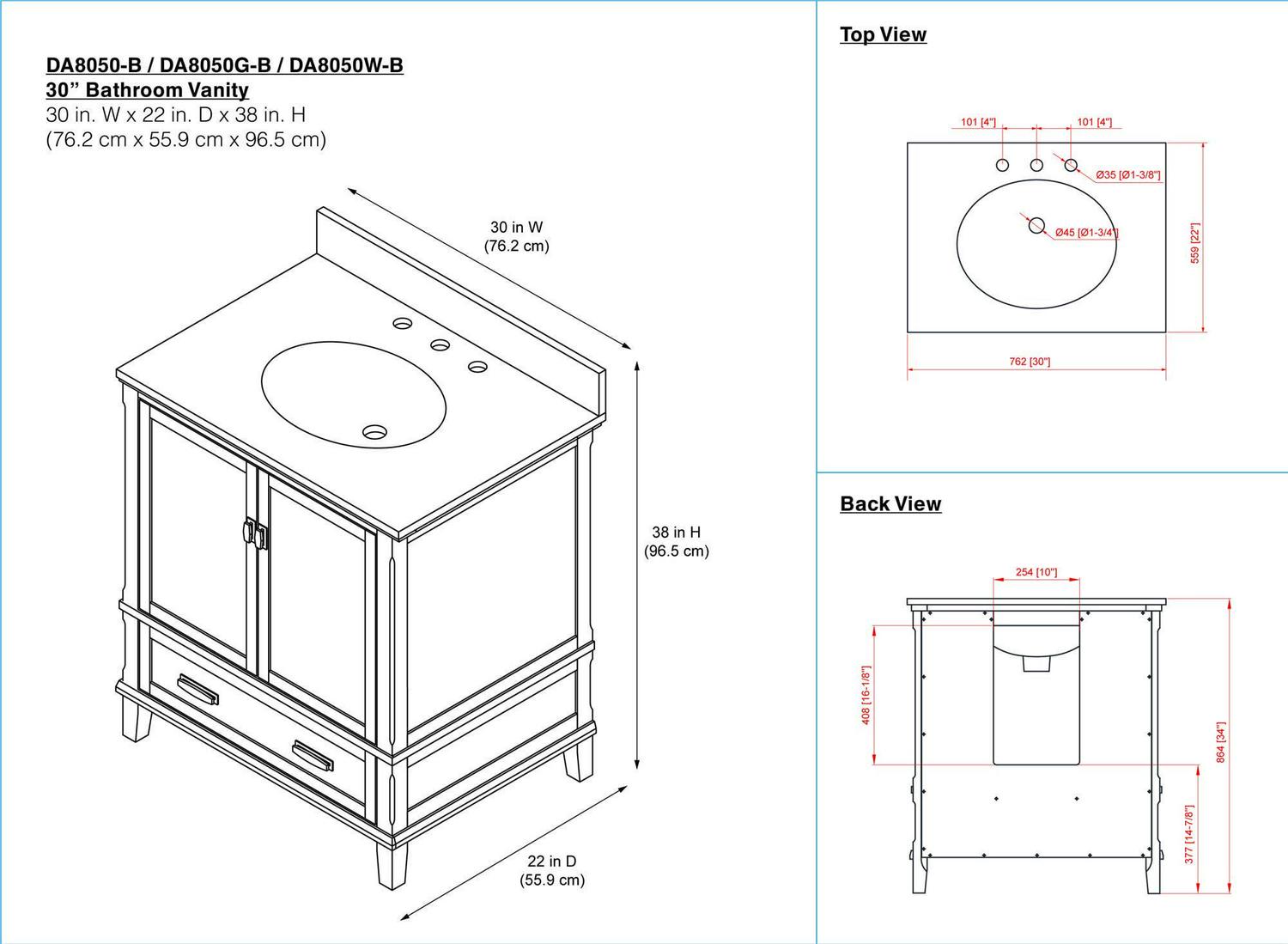 DHP Otum 30 Inch Bathroom Vanity with Sink, Dark Walnut Wood - Image 5