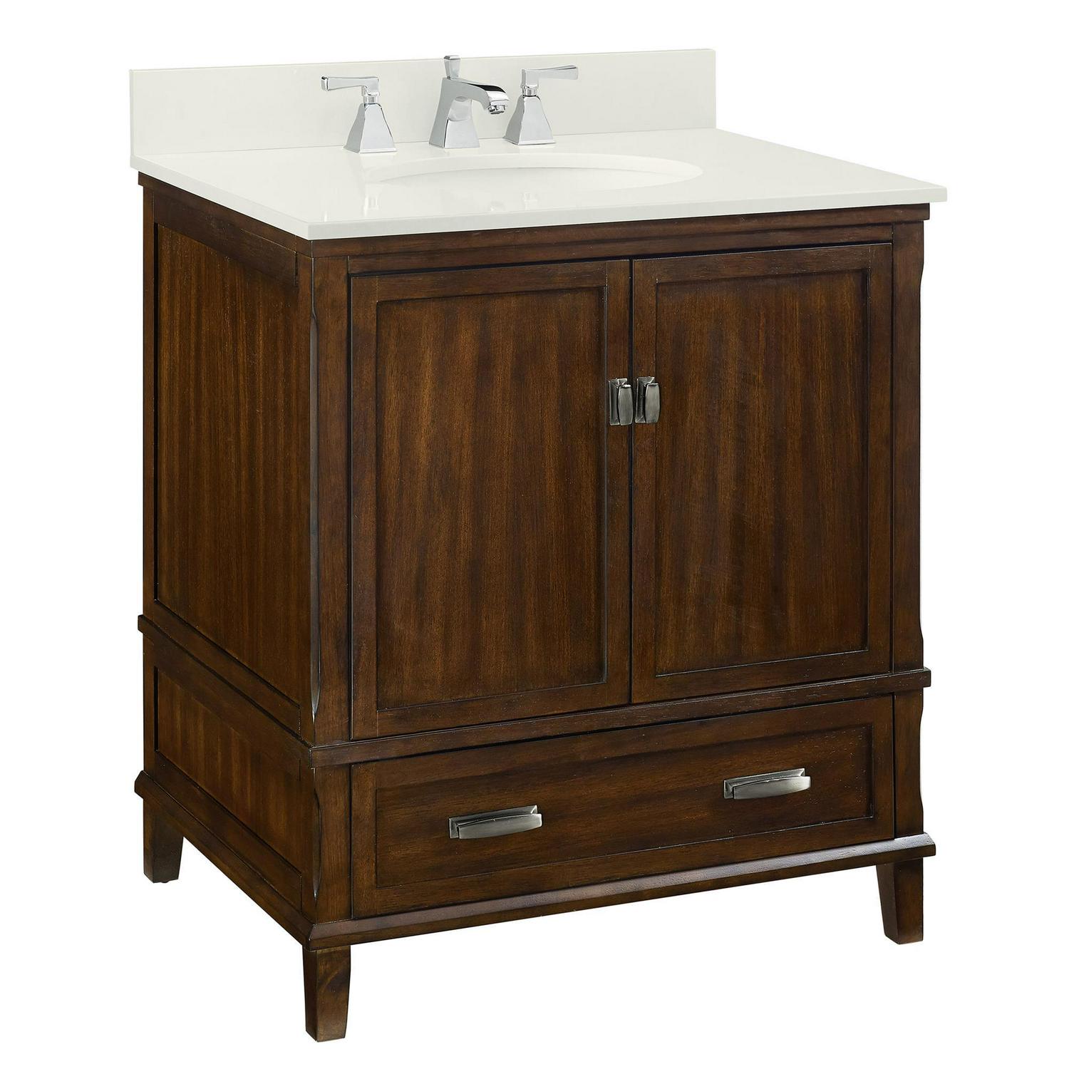DHP Otum 30 Inch Bathroom Vanity with Sink, Dark Walnut Wood - Image 2