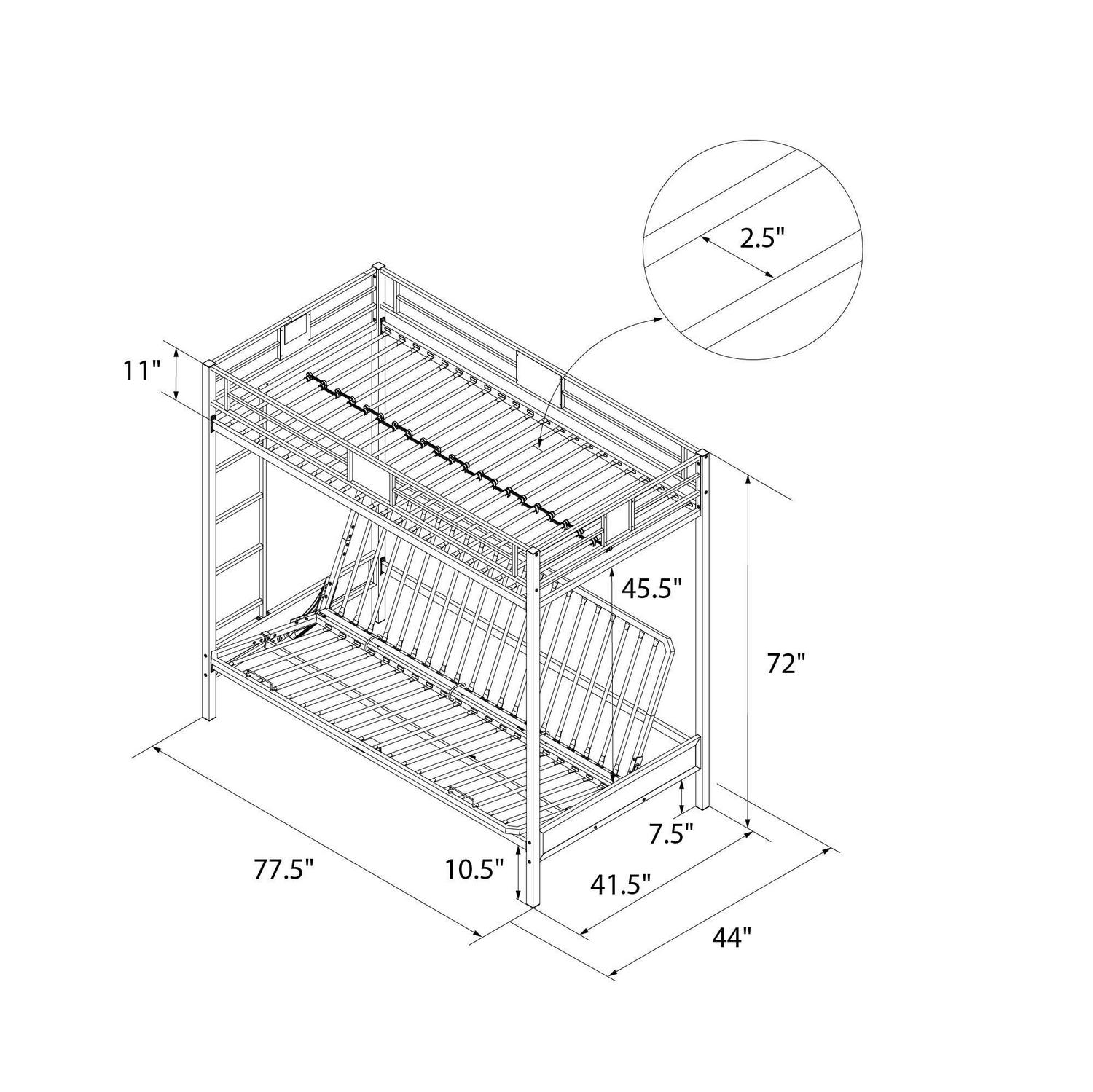 Silver Screen Twin/Futon Metal Bunk Bed - Image 18