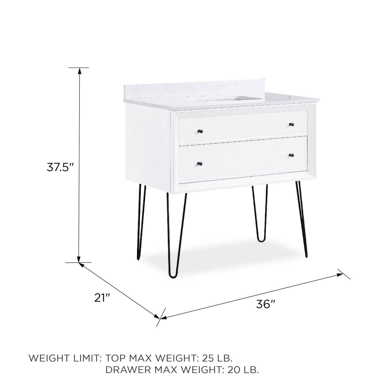 DHP Tribecca 36 Inch Floating Wall Mounted Bathroom Vanity with Sink, White - Image 13