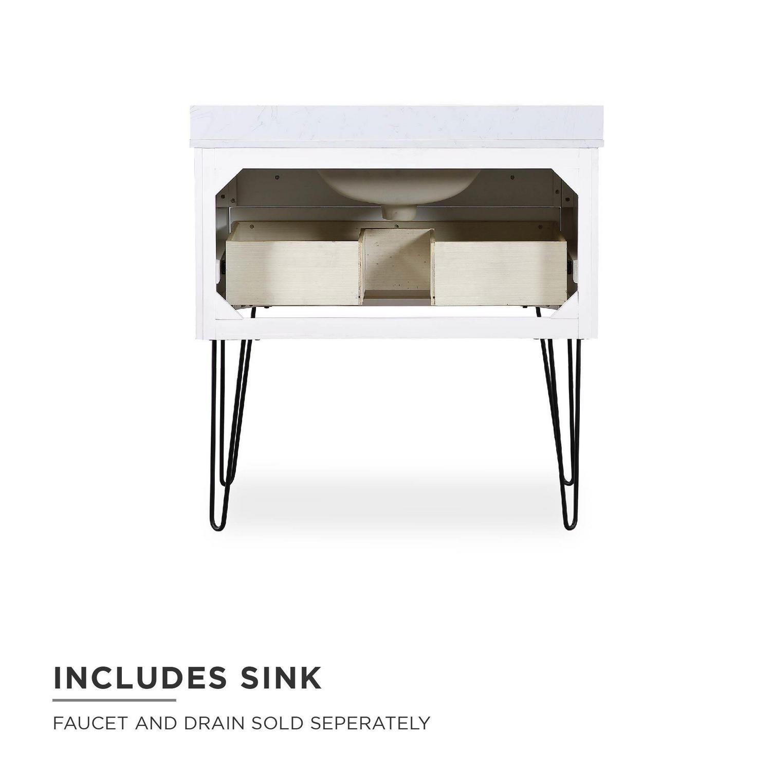 DHP Tribecca 36 Inch Floating Wall Mounted Bathroom Vanity with Sink, White - Image 9