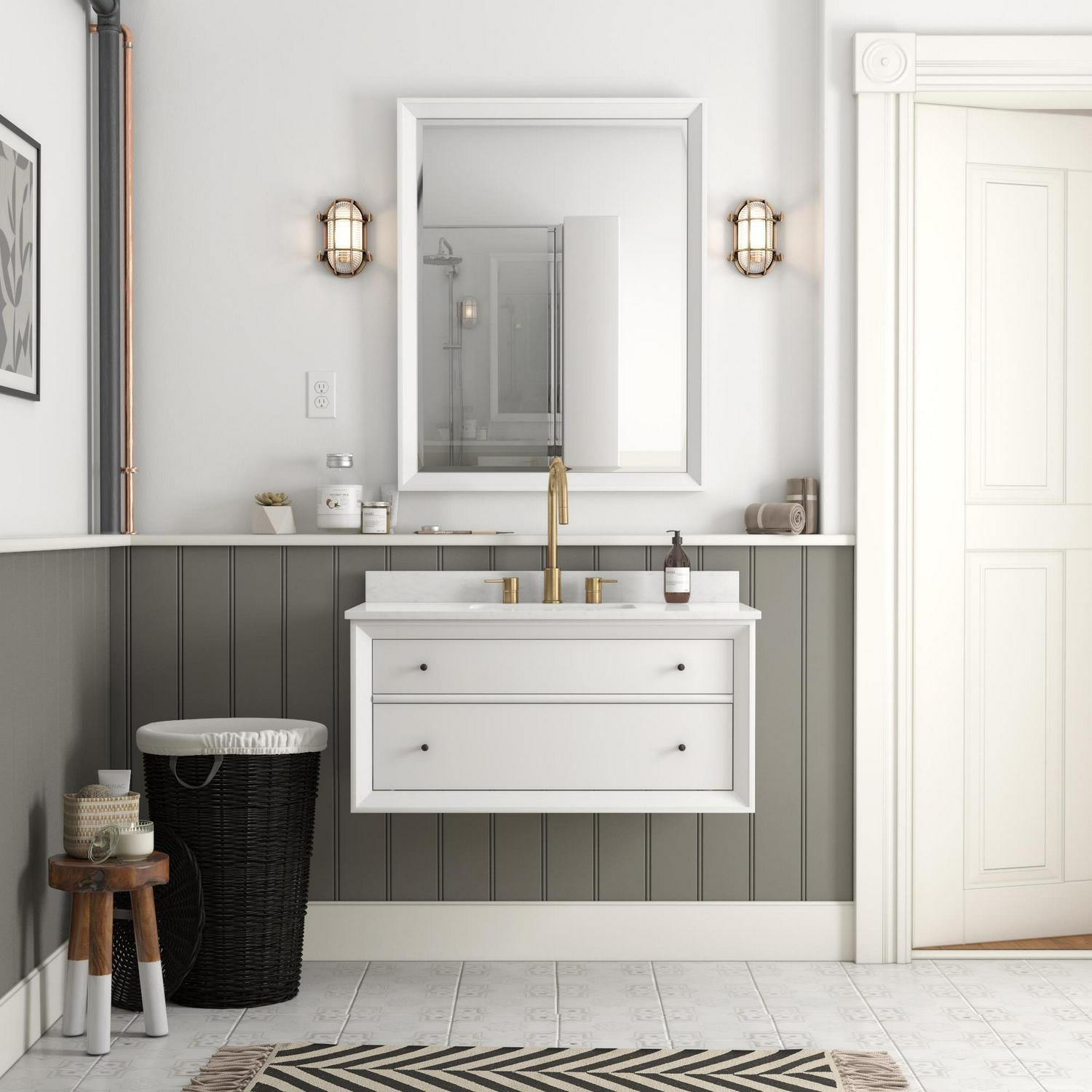 DHP Tribecca 36 Inch Floating Wall Mounted Bathroom Vanity with Sink, White - Image 3