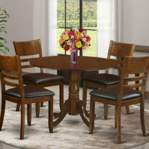 5 Pc Dinette Table with 2drop-leaf and 4 Leather Kitchen Chairs