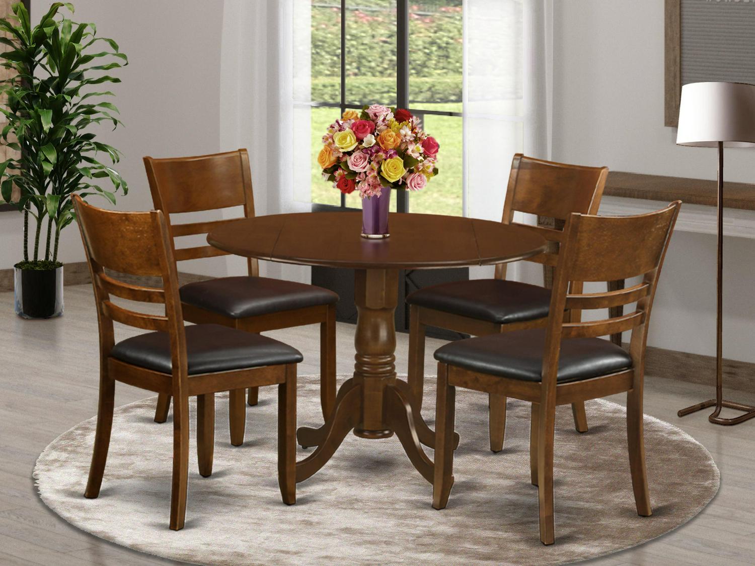 5 Pc Dinette Table with 2drop-leaf and 4 Leather Kitchen Chairs