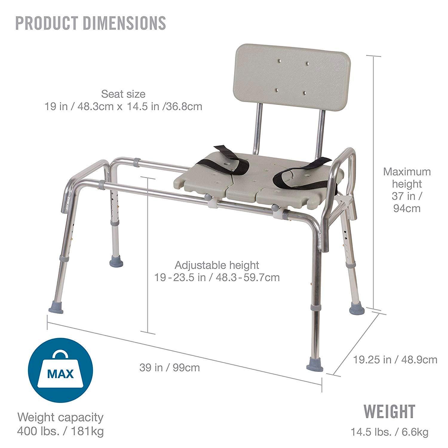 Tub Transfer Bench and Sliding Shower Chair Made of Heavy Duty Non Slip Aluminum Body and Plastic Seat with Adjustable Seat Height and Cut Out Access Holding Weight Capacity up to 400 lbs, Gray - Image 2