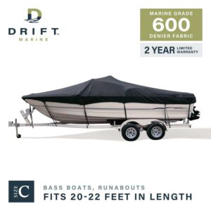 D DRIFT ALL THINGS WATER 600D Waterproof Trailerable Boat Cover Style C, 20'-22', 100" Beam, Anti-UV, Black