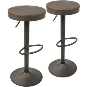Dakota Industrial Adjustable Barstool in Antique and Brown by LumiSource - Set of 2