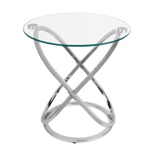 Danya B. Galaxy Chrome and Tempered Glass Round End Table