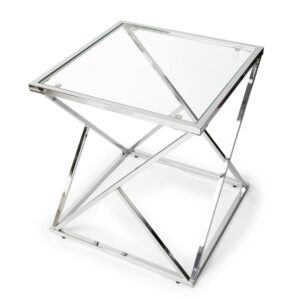 Danya B. Square End Table with Clear Glass Top and Polished Chrome Base