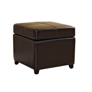 BAXTON STUDIO DARK BROWN FULL LEATHER STORAGE CUBE OTTOMAN