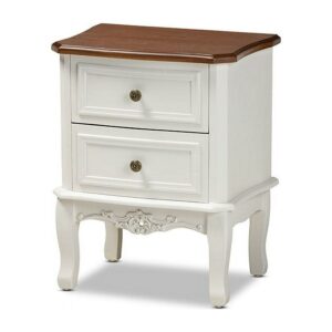 Darlene Classic and Traditional French White and Cherry Brown Finished Wood 2-Drawer Nightstand