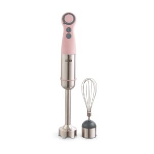 Dash Chef Series Immersion 5 Speed Stick Blender - Stainless Steel Blades -Whisk Attachment, Pink, New