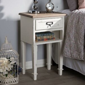 Baxton Studio Dauphine 1 Drawer Wood Nightstand in Weathered Oak White