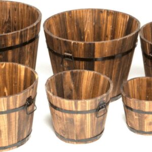 DeVault Enterprises DEVBP208 6 Piece Wooden Whiskey Barrel Planter Set