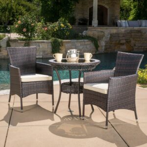Deandrea Outdoor 3-Piece Wicker Bistro Set, Multibrown