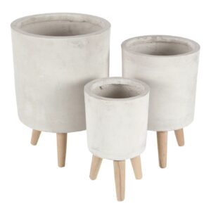 DecMode 12", 15", 17"H White Fiberclay Ceramic Planter with Wood Legs (3 Count)