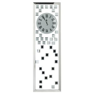 DecMode 13" x 42" Silver Glass Geometric Beveled Mirrored Wall Clock