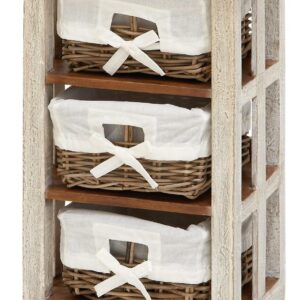DecMode 15" x 29" White Wood 3 Baskets Storage Unit, 1-Piece