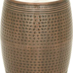 DecMode 16" x 19" Brown Metal Hammered Drum Accent Table with Marble Top, 1-Piece
