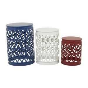 DecMode 16" x 23" Multi Colored Metal Indoor Outdoor Nesting Accent Table with Carved Trellis Design, 3-Pieces