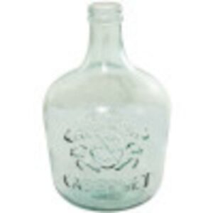 DecMode 17" Handmade Spanish Bottle Neck Teal Recycled Glass Vase with Cabernet Typography and Scrolled Emblem