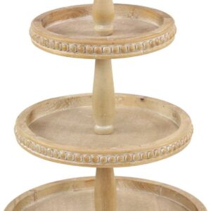 DecMode 17" x 24" Light Brown Wood Beaded 3 Tiered Server, 1-Piece