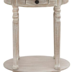 DecMode 20" x 27" Light Brown Wood Whitewashed Oval 1 Drawer Accent Table, 1-Piece
