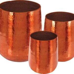 DecMode Copper Aluminum Metal Large Hammered Indoor Outdoor Planter, Set of 3 21", 16", 13"H