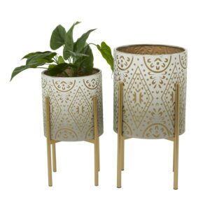 DecMode 23", 19"H Cream Metal Moroccan Planter with Removable Stand (2 Count)