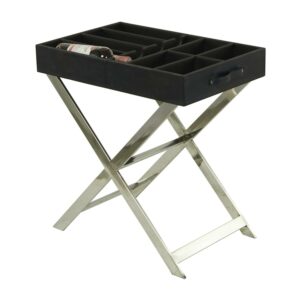DecMode 24" x 26" Black Stainless Steel Tray Table Style 4 Bottles Wine Holder with Stand and Storage Space, 1-Piece