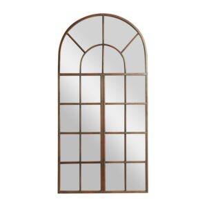 DecMode Brown Metal Arched Window Pane Room Wall Mirror, 24" x 2" x 48"