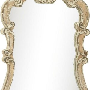 DecMode 25" x 39" Cream Distressed Vintage Carved Acanthus Scroll Wall Mirror