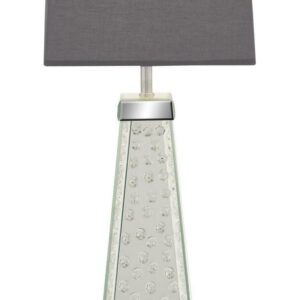 DecMode 29" Mirrored Silver Table Lamp with Gray Linen Shade
