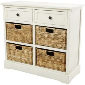 DecMode 30" x 28" White Wood 4 Baskets and 2 Drawers Storage Unit, 1-Piece