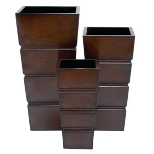 DecMode 31", 25", 20"H Tapered Square Brown Metal Geometric Planter with Fluted Design (3 Count)