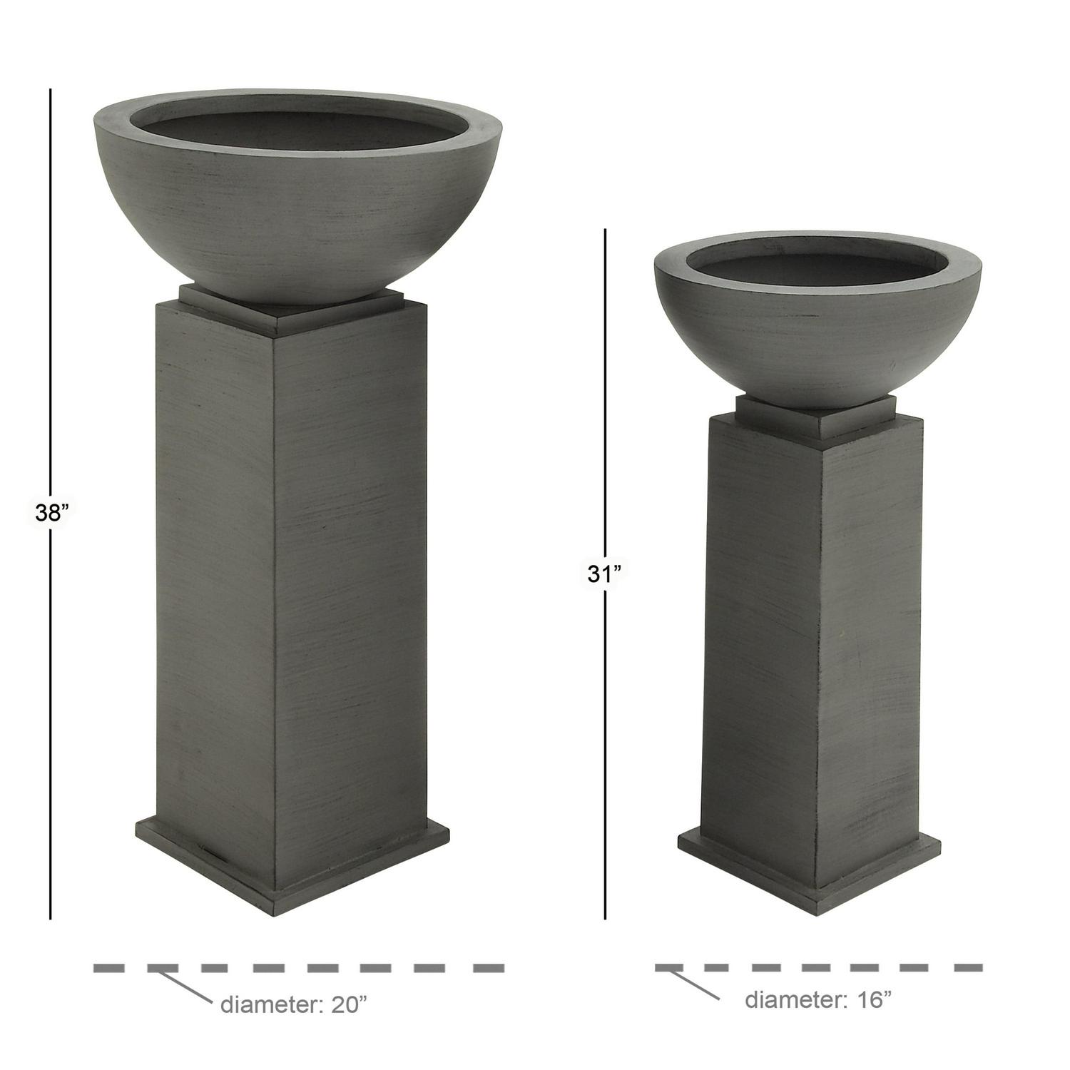 DecMode 31", 38"H Gray Metal Planter with Cubic Base (2 Count) - Image 3