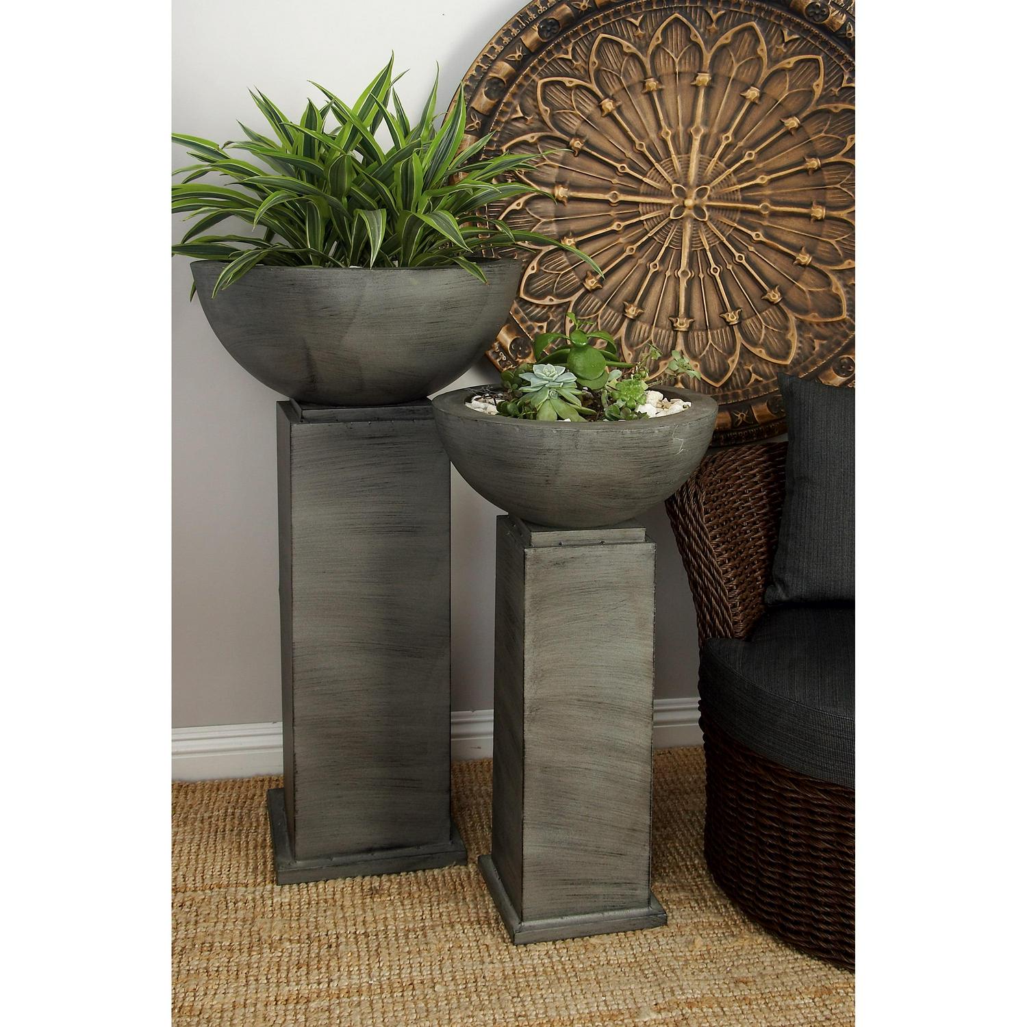 DecMode 31", 38"H Gray Metal Planter with Cubic Base (2 Count) - Image 2