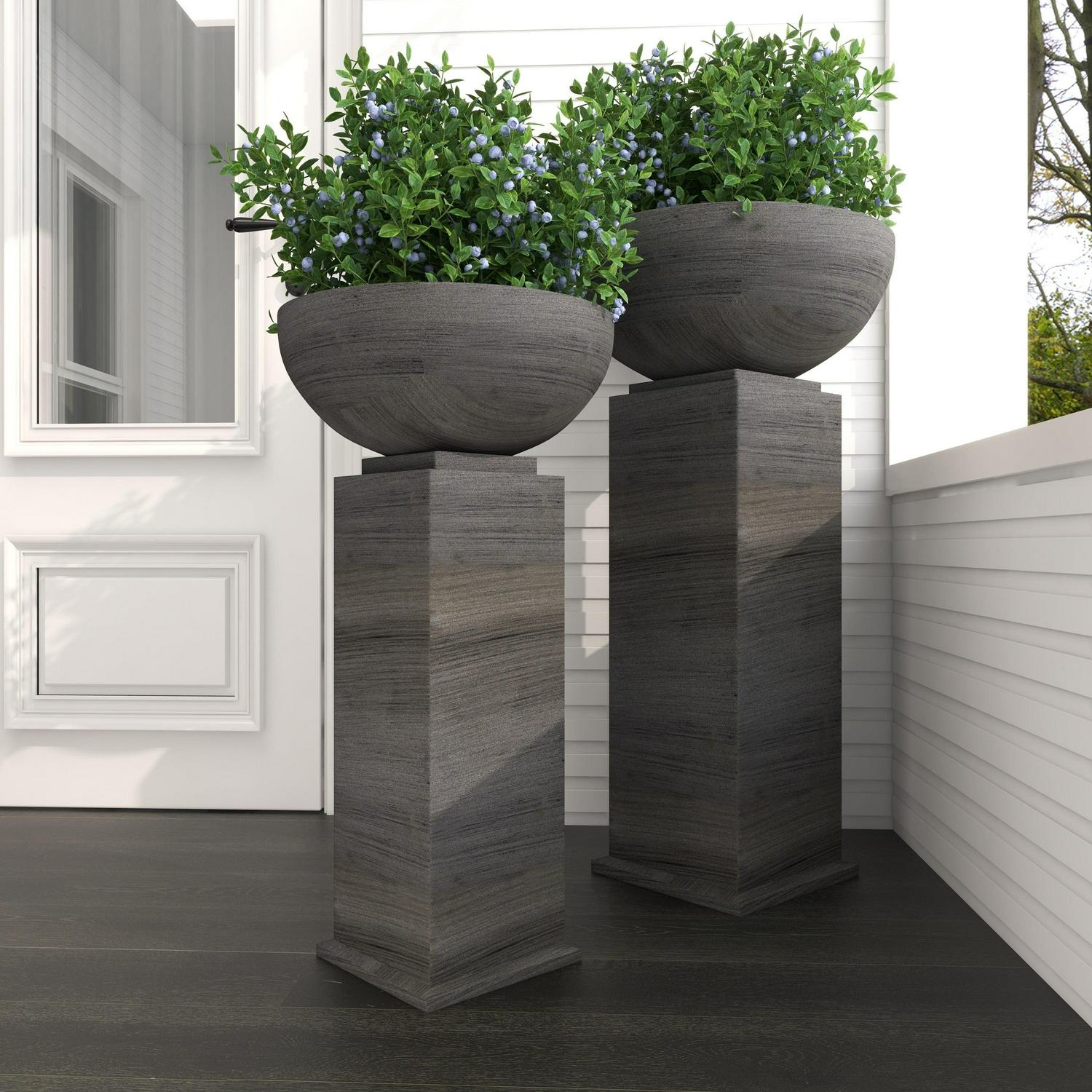 DecMode 31", 38"H Gray Metal Planter with Cubic Base (2 Count) - Image 9