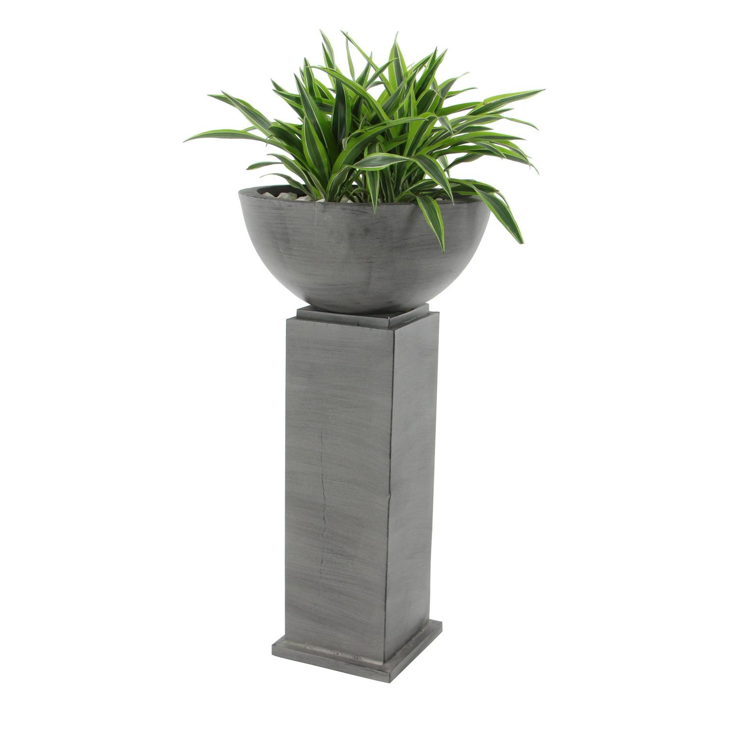 DecMode 31", 38"H Gray Metal Planter with Cubic Base (2 Count) - Image 7