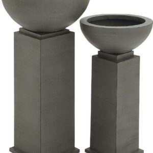 DecMode 31", 38"H Gray Metal Planter with Cubic Base (2 Count)