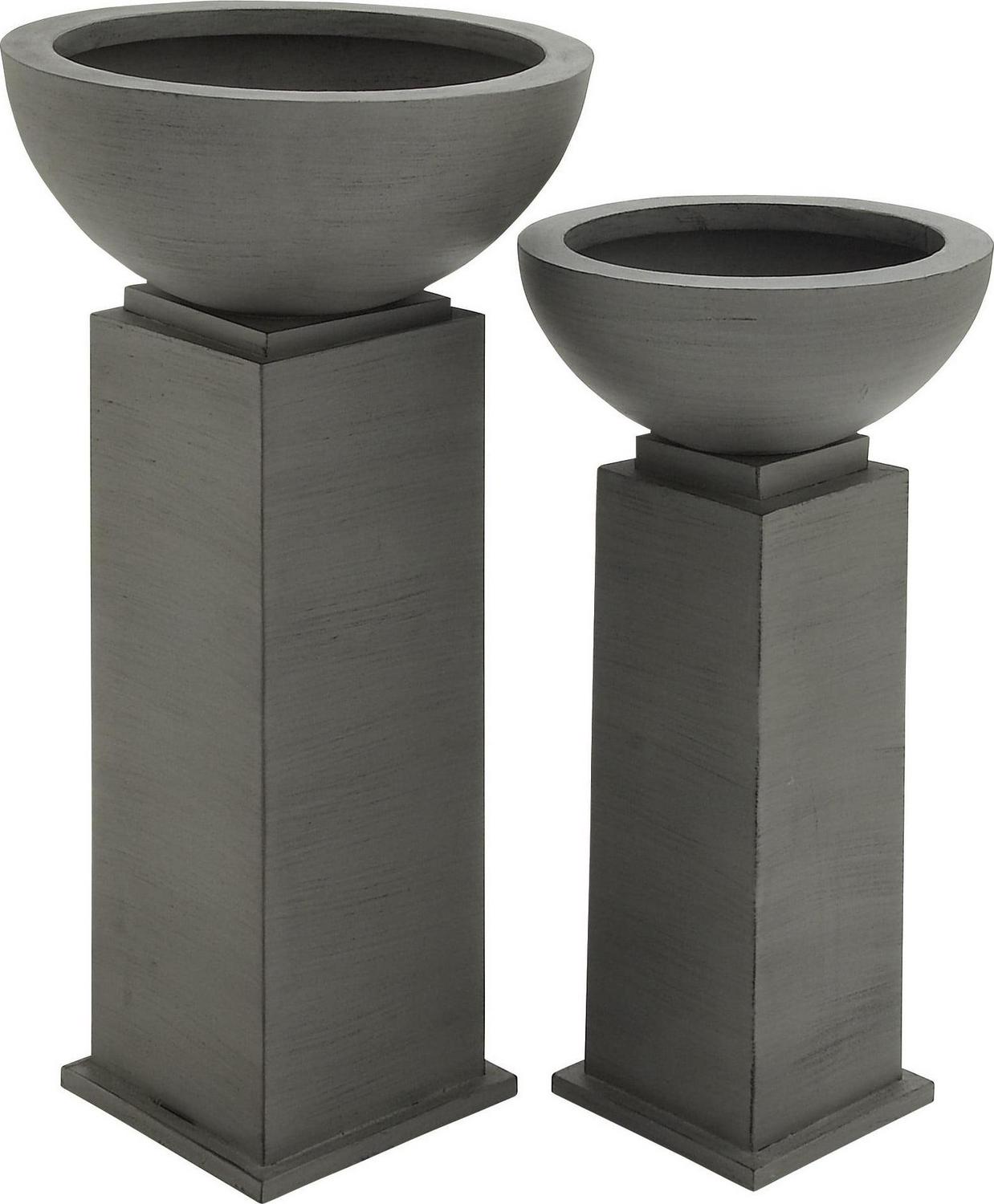 DecMode 31", 38"H Gray Metal Planter with Cubic Base (2 Count)