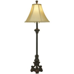 DecMode 31" Antique Style Scroll Bronze Buffet Lamp with Beige Fabric Shade