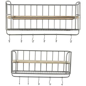 DecMode 32", 26"W Gray Metal 2 Shelves Wall Hook, 2-Pieces
