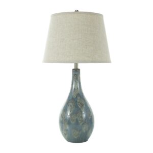 DecMode 32" Textured Abstract Teal Table Lamp with Cream Linen Shade (2 Count)