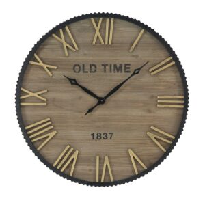 DecMode 36" Brown Wooden Wall Clock with Gold Accents