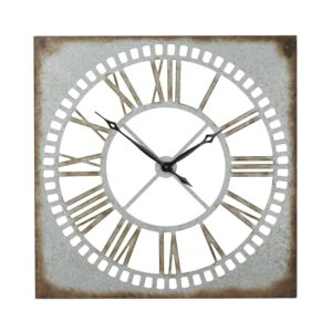 DecMode 36" Gray Metal Cutout Wall Clock with Brown Distressing