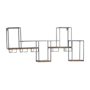 DecMode 36" x 16" Black Metal Geometric 7 Bottles Wall Wine Rack with 5 Glass Holder Slots, 1-Piece