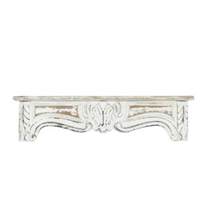 DecMode 36" x 6" Distressed 1-Tier White Scroll Wall Shelf