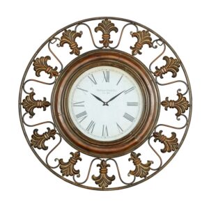 DecMode 38" Brown Metal Fleur De Lis Wall Clock