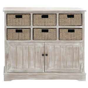 DecMode 38" x 35" Brown Wood 6 Baskets and 2 Doors Storage Unit, 1-Piece